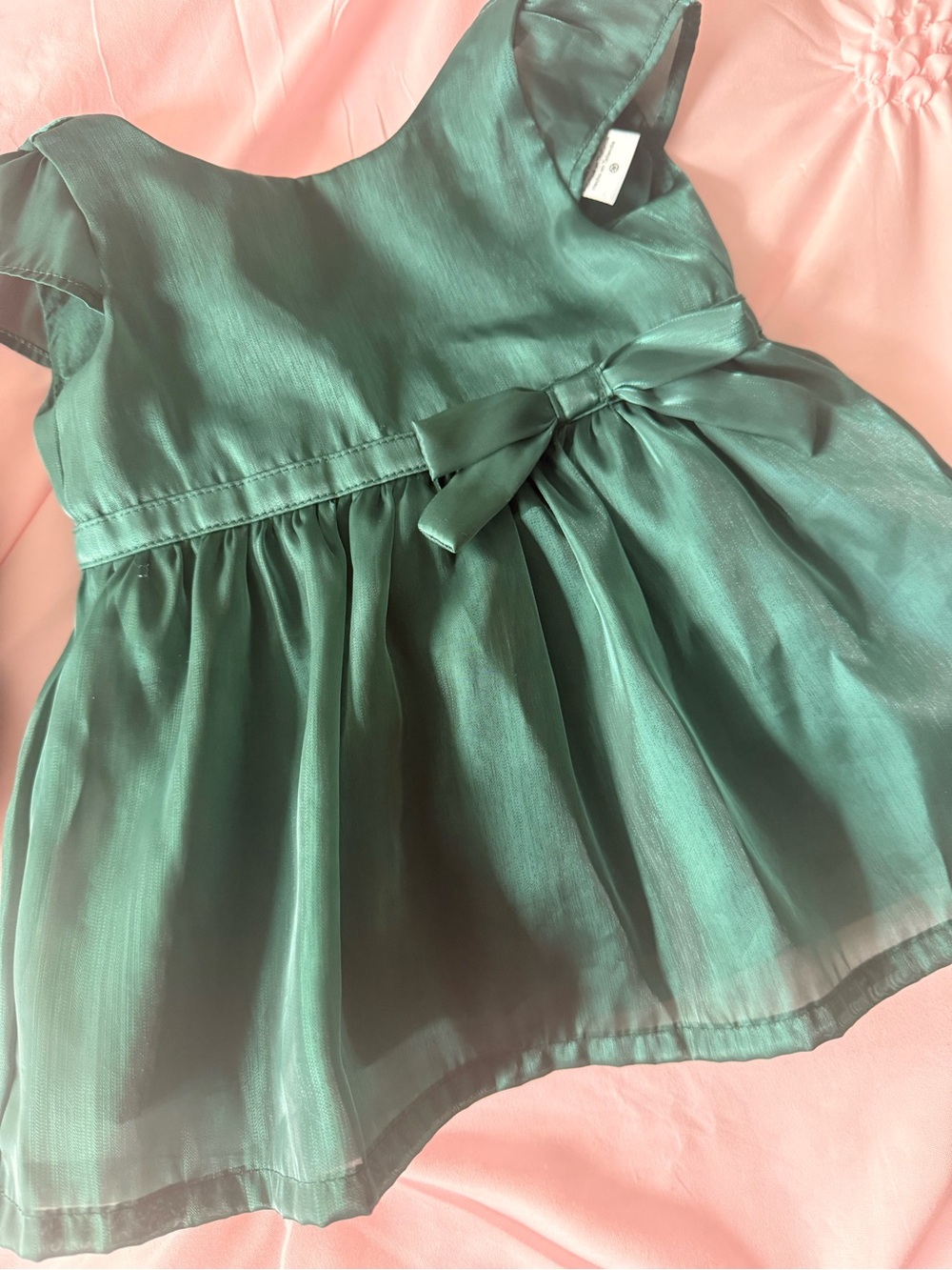 Carter's Shimmery Emerald Green Satin Bow Party Top